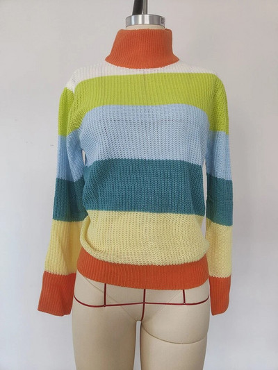 Fitshinling Patchwork Ριγέ ζιβάγκο Πουλόβερ Γυναικεία Ρούχα Φθινοπωρινά, Χειμερινά πλεκτά μπλουζάκια Pull Femme Slim Jumper Jerseys