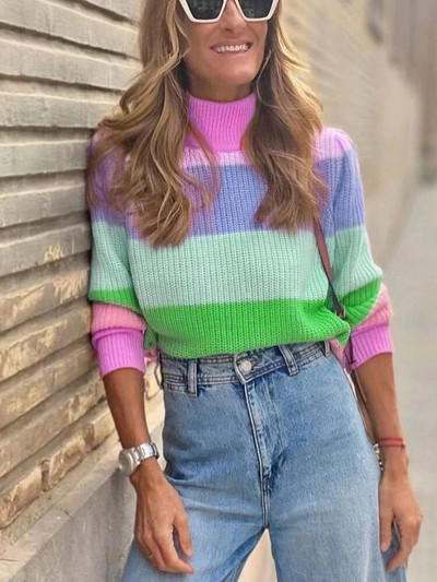 Fitshinling Patchwork Ριγέ ζιβάγκο Πουλόβερ Γυναικεία Ρούχα Φθινοπωρινά, Χειμερινά πλεκτά μπλουζάκια Pull Femme Slim Jumper Jerseys