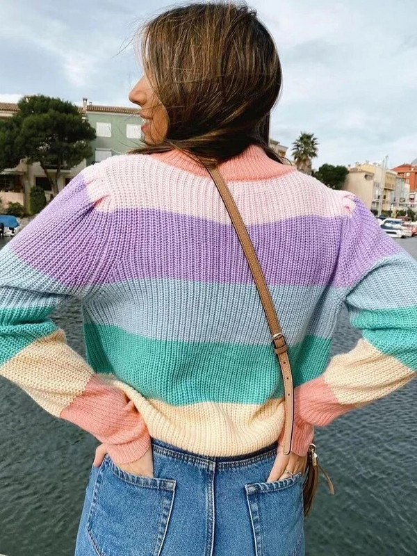 Fitshinling Patchwork Ριγέ ζιβάγκο Πουλόβερ Γυναικεία Ρούχα Φθινοπωρινά, Χειμερινά πλεκτά μπλουζάκια Pull Femme Slim Jumper Jerseys