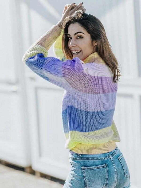 Fitshinling Patchwork Ριγέ ζιβάγκο Πουλόβερ Γυναικεία Ρούχα Φθινοπωρινά, Χειμερινά πλεκτά μπλουζάκια Pull Femme Slim Jumper Jerseys