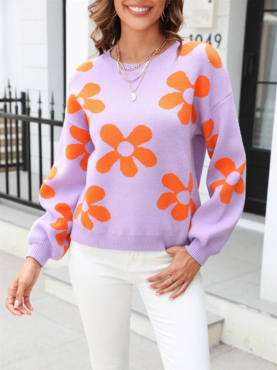 Πουλόβερ λουλουδιών Fitshinling Πουλόβερ για γυναίκες Κορεάτικη μόδα μακρυμάνικα μπλουζάκια Πλεκτά Γυναικεία πουλόβερ χειμώνα 2023 Νιου Τζέρσεϊ