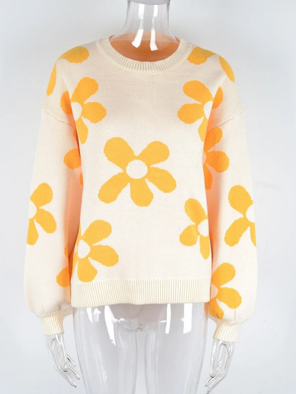 Πουλόβερ λουλουδιών Fitshinling Πουλόβερ για γυναίκες Κορεάτικη μόδα μακρυμάνικα μπλουζάκια Πλεκτά Γυναικεία πουλόβερ χειμώνα 2023 Νιου Τζέρσεϊ