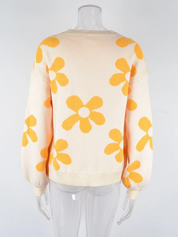 Πουλόβερ λουλουδιών Fitshinling Πουλόβερ για γυναίκες Κορεάτικη μόδα μακρυμάνικα μπλουζάκια Πλεκτά Γυναικεία πουλόβερ χειμώνα 2023 Νιου Τζέρσεϊ