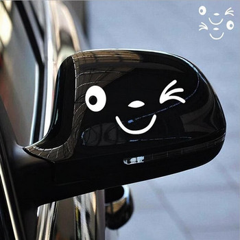 2бр. Светлоотразяваща сладка усмивка Стикер за кола Стикер за огледало за обратно виждане Стилинг на кола Карикатура Усмихнато око Стикер за лице Стикер за всички автомобили