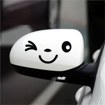 2бр. Светлоотразяваща сладка усмивка Стикер за кола Стикер за огледало за обратно виждане Стилинг на кола Карикатура Усмихнато око Стикер за лице Стикер за всички автомобили