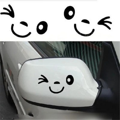 2pcs Reflective Cute Smile Car Sticker Rearview Mirror Sticker Car Styling Cartoon Smiling Eye Face Sticker Decal For All Cars