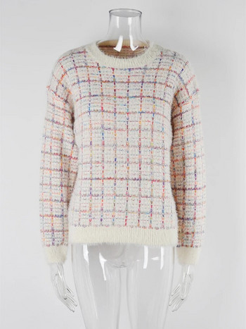 Fitshinling γούνινο καρό πουλόβερ Τζέρσεϊ Νέα πλεκτά μπλουζάκια Χειμερινά ρούχα Γυναικεία πλεκτά πουλόβερ Μοδάτα πουλόβερ Μαλλιαρά πουλόβερ