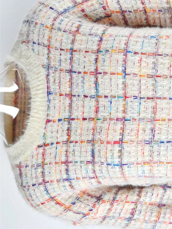 Fitshinling pūkains rūtains džemperis džemperis jauns trikotāžas topi ziemas apģērbi sieviešu džemperi Trikotāžas modes puloveri mataini džemperi