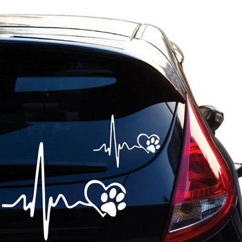 ECG Love Dog Footprint Sticker Car Decal Auto Window Laptop Decoration Car Accessories Creative Cartoon Сладък черно/бял стикер