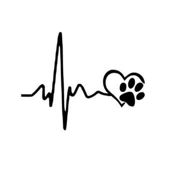 Αυτοκόλλητο ECG Love Dog Footprint Αυτοκόλλητο Αυτοκόλλητο Αυτοκόλλητο Παράθυρο Διακόσμηση φορητού υπολογιστή Αξεσουάρ αυτοκινήτου Δημιουργικό καρτούν Χαριτωμένο μαύρο/άσπρο αυτοκόλλητο