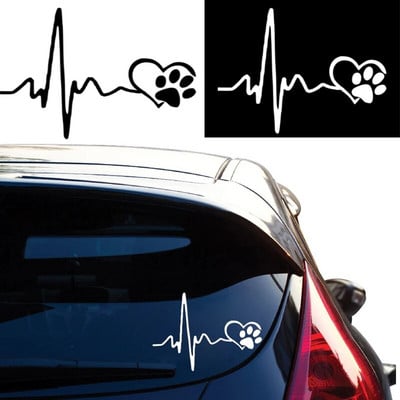 EKG Mīlestības suņa pēdas uzlīme Automašīnas Uzlīme Auto Logu Klēpjdatora Apdare Automašīnu piederumi Radoša multfilma Jauka melna/balta uzlīme