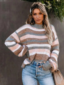 Fitshinling svītraini Bohēmijas sieviešu trikotāžas džemperis Vintage pulovers brīvdienu plāns džemperis ar garām piedurknēm ikdienas jauni džemperi sievietei