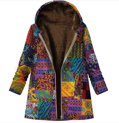 Γυναικείο πανωφόρι με στάμπα με κουκούλα και μακρυμάνικο παλτό Oversized Vintage Parkas Νέο Φθινοπωρινό Χειμώνα Ζεστό Μπουφάν 2023