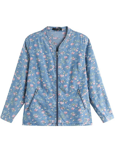 LIH HUA sieviešu lielizmēra džinsa jaka Rudens eleganta eleganta jaka apaļīgām sievietēm, kokvilnas auduma jaka