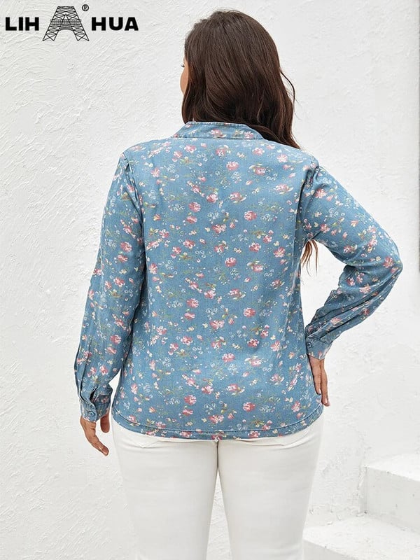 LIH HUA sieviešu lielizmēra džinsa jaka Rudens eleganta eleganta jaka apaļīgām sievietēm, kokvilnas auduma jaka