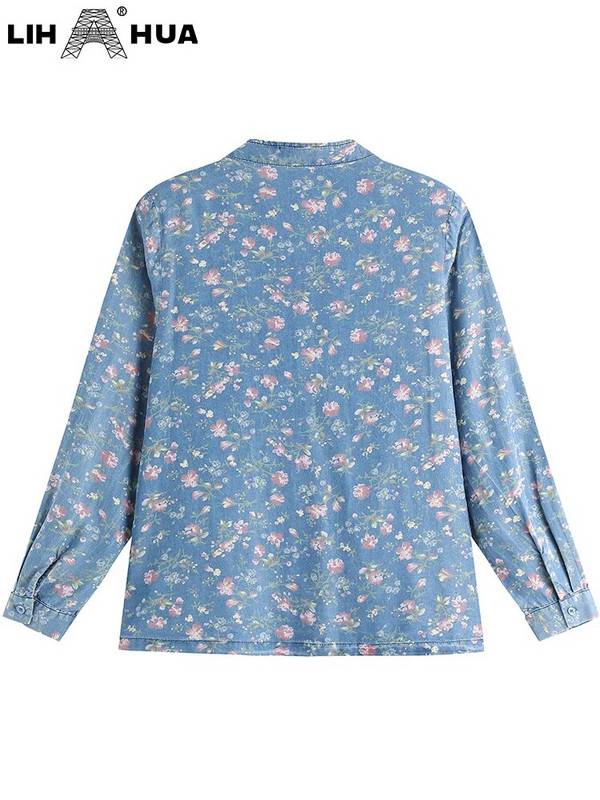 LIH HUA sieviešu lielizmēra džinsa jaka Rudens eleganta eleganta jaka apaļīgām sievietēm, kokvilnas auduma jaka