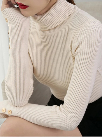 Fitshinling κουμπιά μακρυμάνικο πλεκτό επάνω γυναικείο ένδυμα Γυναικείο πουλόβερ πουλόβερ πουλόβερ με ζιβάγκο Πλεκτά μασίφ Slim Jumper Jersey