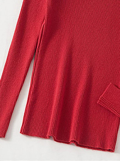 Fitshinling pogas ar garām piedurknēm, trikotāžas tops sieviešu apģērbi, sieviešu džemperis ar apkakli