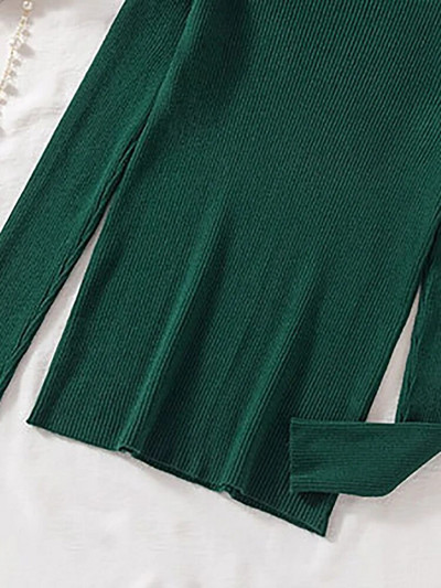 Fitshinling pogas ar garām piedurknēm, trikotāžas tops sieviešu apģērbi, sieviešu džemperis ar apkakli