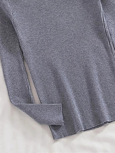 Fitshinling pogas ar garām piedurknēm, trikotāžas tops sieviešu apģērbi, sieviešu džemperis ar apkakli