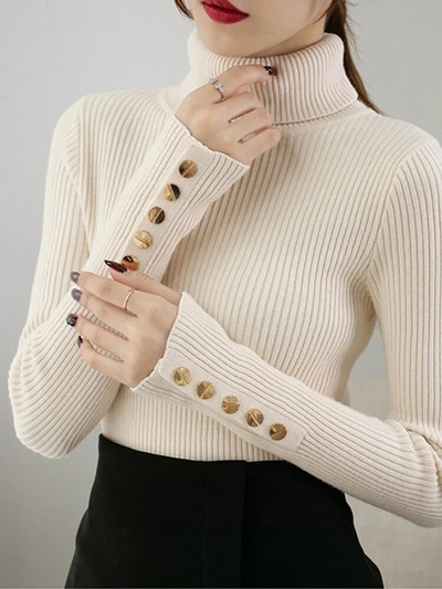 Fitshinling pogas ar garām piedurknēm, trikotāžas tops sieviešu apģērbi, sieviešu džemperis ar apkakli