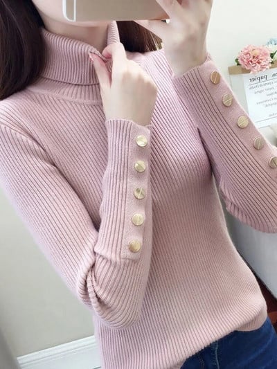 Fitshinling pogas ar garām piedurknēm, trikotāžas tops sieviešu apģērbi, sieviešu džemperis ar apkakli