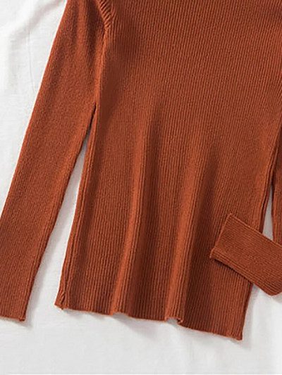 Fitshinling pogas ar garām piedurknēm, trikotāžas tops sieviešu apģērbi, sieviešu džemperis ar apkakli