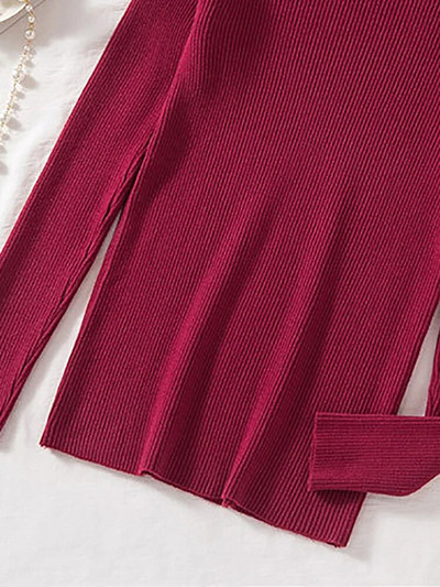 Fitshinling pogas ar garām piedurknēm, trikotāžas tops sieviešu apģērbi, sieviešu džemperis ar apkakli