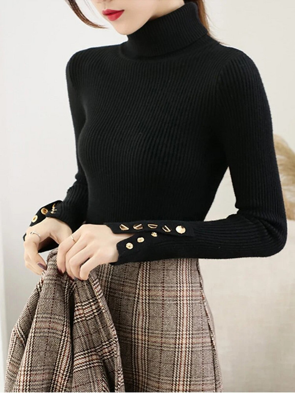 Fitshinling pogas ar garām piedurknēm, trikotāžas tops sieviešu apģērbi, sieviešu džemperis ar apkakli