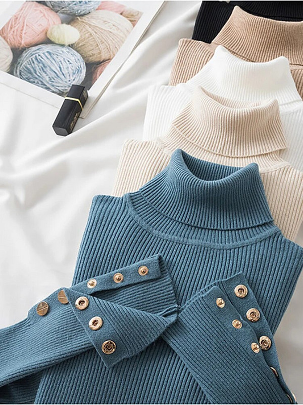 Fitshinling pogas ar garām piedurknēm, trikotāžas tops sieviešu apģērbi, sieviešu džemperis ar apkakli