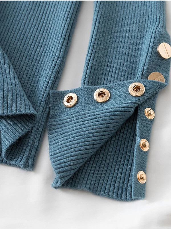 Fitshinling pogas ar garām piedurknēm, trikotāžas tops sieviešu apģērbi, sieviešu džemperis ar apkakli