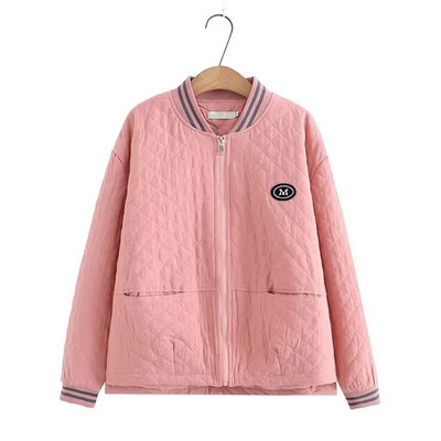 Nagy méretű női kabát tavaszi és őszi hosszú ujjú, menetes, csíkos állógalléros baseball kabát vékony szendvics felsőkkel