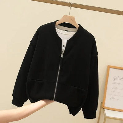 Liela izmēra sieviešu apģērbs ikdienas jaka strīpām austiem poliestera pavasara un rudens plāniem mētelis ar kabatām abās pusēs 4XL