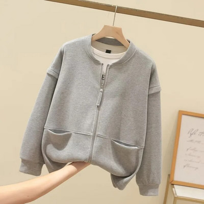 Liela izmēra sieviešu apģērbs ikdienas jaka strīpām austiem poliestera pavasara un rudens plāniem mētelis ar kabatām abās pusēs 4XL