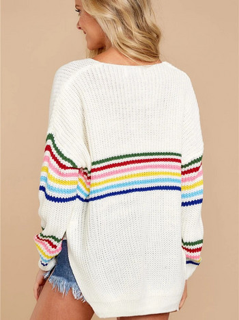 Fitshinling Γυναικεία πουλόβερ χειμερινής μόδας 2022 Rainbow ριγέ λεπτά πουλόβερ Κορεατικά πλεκτά πουλόβερ V λαιμόκοψη Femme