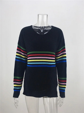 Fitshinling Γυναικεία πουλόβερ χειμερινής μόδας 2022 Rainbow ριγέ λεπτά πουλόβερ Κορεατικά πλεκτά πουλόβερ V λαιμόκοψη Femme