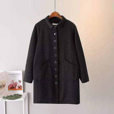 Liela izmēra sieviešu apģērbi Virsdrēbes pavasarī un rudenī valkāšanai ar garām piedurknēm stāvapkakles ar reljefu viena slāņa bieza jaka 4XL