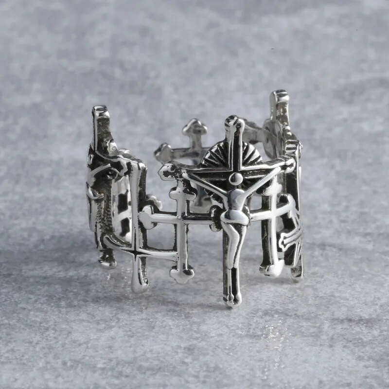 NBNB Ρετρό Ασημί Χρώμα Ιησούς Σταυρός Ρυθμιζόμενο Δαχτυλίδι για Γυναικεία Μόδα Vintage Ανδρικό Δαχτυλίδι που ανοίγει Δαχτυλίδι Πανκ Δώρο Κοσμήματα