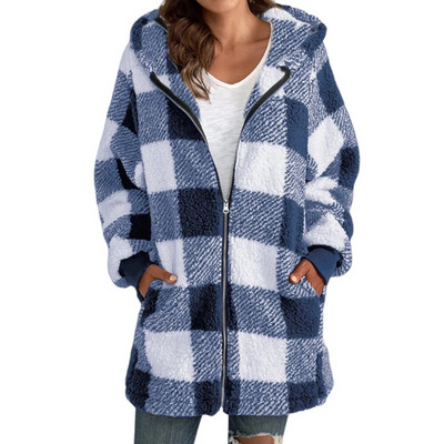 Téli új, hosszú ujjú, rácsos kapucnis bő női dzseki, nagy méretű, 2023-as női ruházat, nagy méretű, melegen tartó női felsőruházati kabát