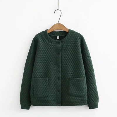 Liela izmēra sieviešu apģērbi Sping mētelis, biezināts vienslāņa un nepiesprausts smalki rūtaini stepētas pogas, jaka ar garām piedurknēm