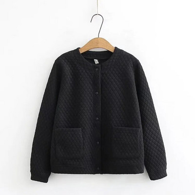 Liela izmēra sieviešu apģērbi Sping mētelis, biezināts vienslāņa un nepiesprausts smalki rūtaini stepētas pogas, jaka ar garām piedurknēm