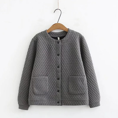 Liela izmēra sieviešu apģērbi Sping mētelis, biezināts vienslāņa un nepiesprausts smalki rūtaini stepētas pogas, jaka ar garām piedurknēm