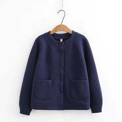 Liela izmēra sieviešu apģērbi Sping mētelis, biezināts vienslāņa un nepiesprausts smalki rūtaini stepētas pogas, jaka ar garām piedurknēm