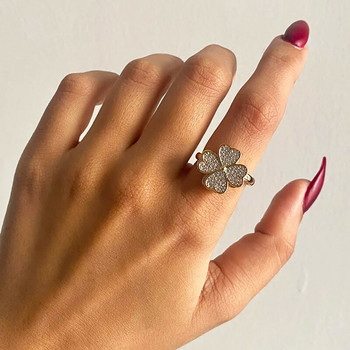 Циркон Въртящи се пръстени за безпокойство с четирилистна детелина за жени Антистресов пръстен Fidget Spinner от неръждаема стомана Естетичен подарък за бижута