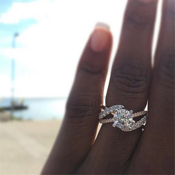 Луксозен годежен пръстен с кристален циркон за жени Мода Розово злато Дамски пръстени Аксесоари Женско сватбено тържество Бижута Подарък