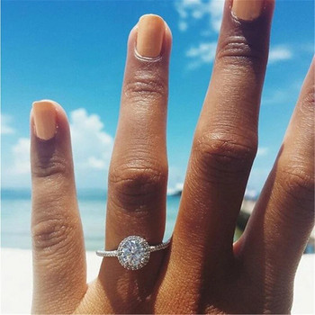 Изящни модни сребърни цветни годежни пръстени за жени Моден бял кристален пръстен с циркон Юбилейни булчински сватбени бижута