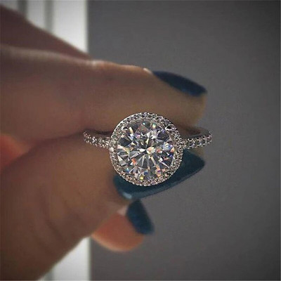 Изящни модни сребърни цветни годежни пръстени за жени Моден бял кристален пръстен с циркон Юбилейни булчински сватбени бижута