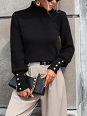 Eleganti, vienkrāsaini trikotāžas džemperu topi Sieviešu džemperis ar garām piedurknēm ikdienišķs plāns džemperis korejiešu modes sieviešu biroja topi