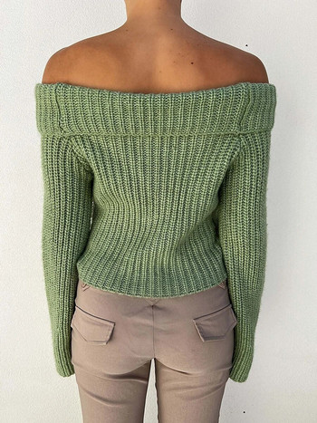 Γυναικείο Πράσινο πουλόβερ Y2K Vintage 90s Egirl μακρυμάνικο με λεπτή λαιμόκοψη από τον ώμο Πλεκτό πουλόβερ Top casual φθινοπωρινά σύνολα
