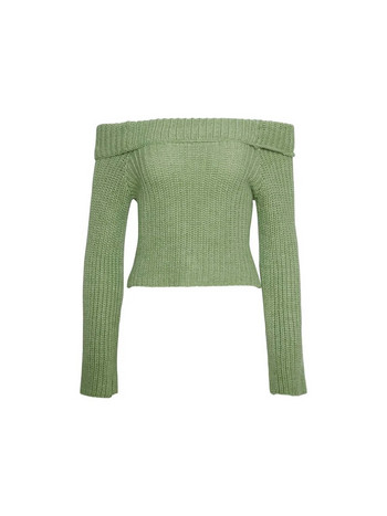 Γυναικείο Πράσινο πουλόβερ Y2K Vintage 90s Egirl μακρυμάνικο με λεπτή λαιμόκοψη από τον ώμο Πλεκτό πουλόβερ Top casual φθινοπωρινά σύνολα